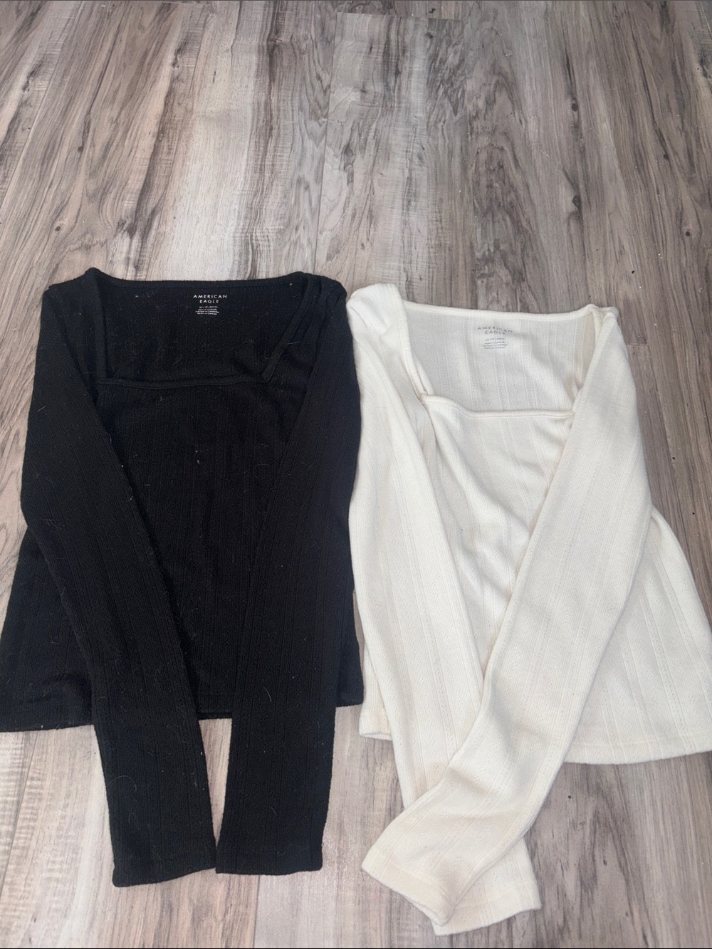 American Eagle Outfitters Ribbed Square-Neck Sweater Tops - Black & White